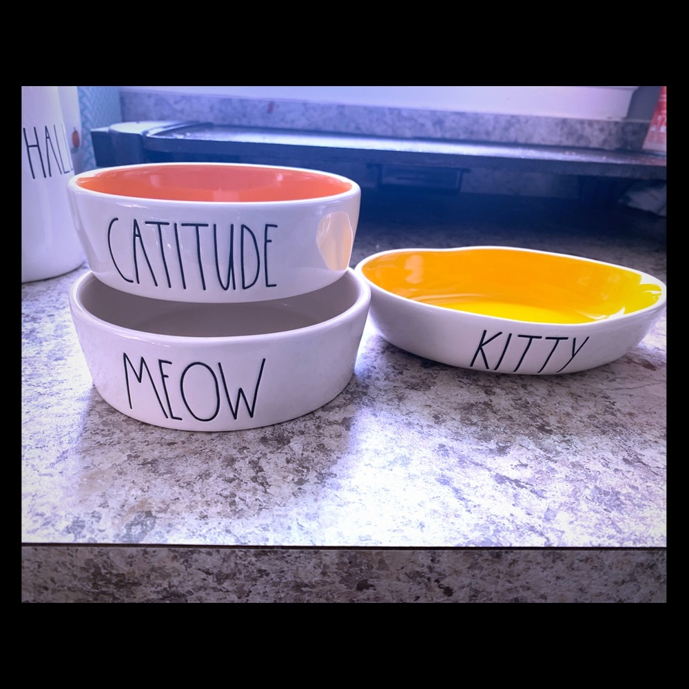 3 pc rae dunn cat kitty pet dishes new